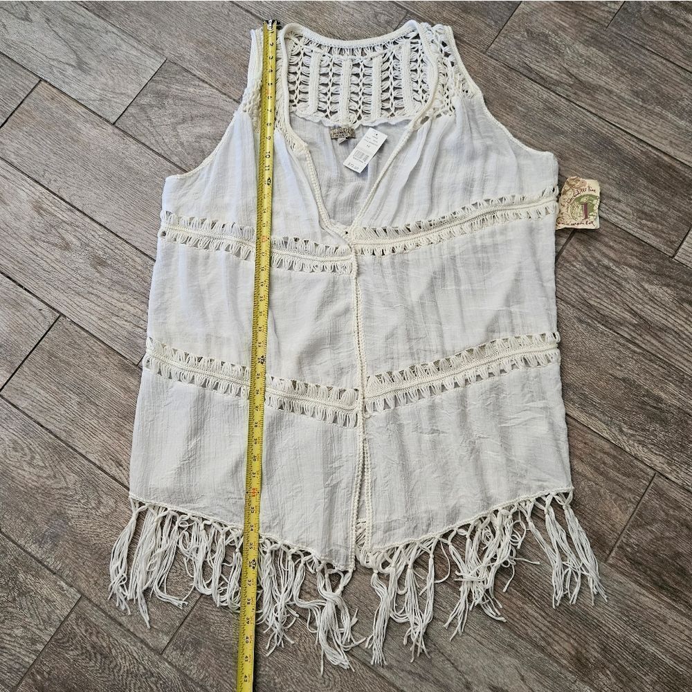 One World Sleeveless Open Front Boho Festival Fringe Shawl Cover Size 1x — image 3 of 8
